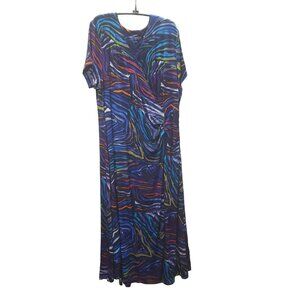 Soft Surroundings Mariyaba Multicolor Maxi Dress, V-Neck, Faux Wrap Front, Sz 1X